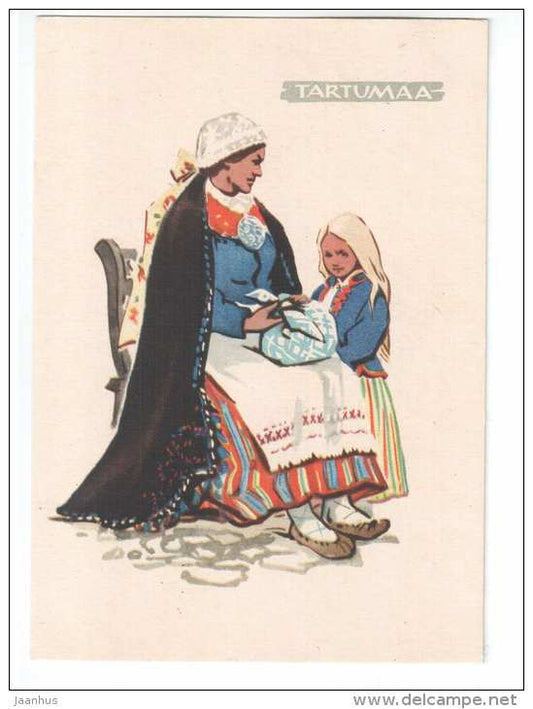 People in estonian folk costumes Tartumaa by A. Vender - 1960 - Estonia USSR - unused - JH Postcards