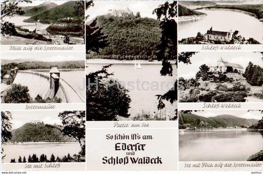 Edersee - Schloss Waldeck - Sperrmauer - castle - old postcard - Germany - unused - JH Postcards