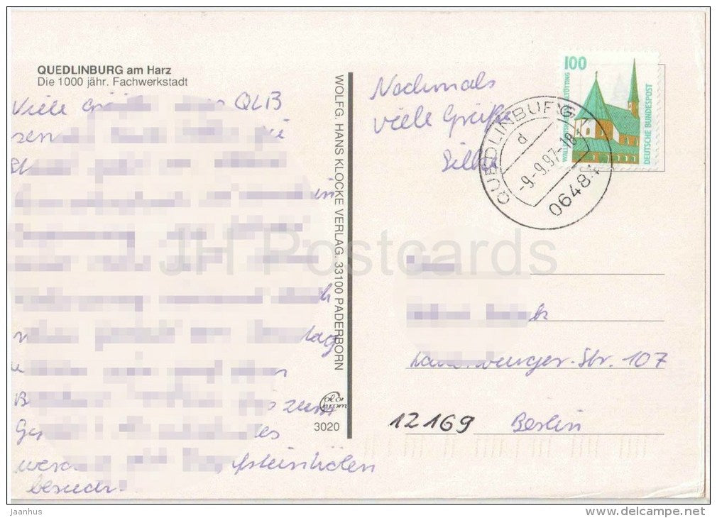 Quedlinburg am Harz - Fachwerkstadt - St. Nikolai-Kirche - Stiftskirche - Marktkirchhof - Germany - 1997 gelaufen - JH Postcards