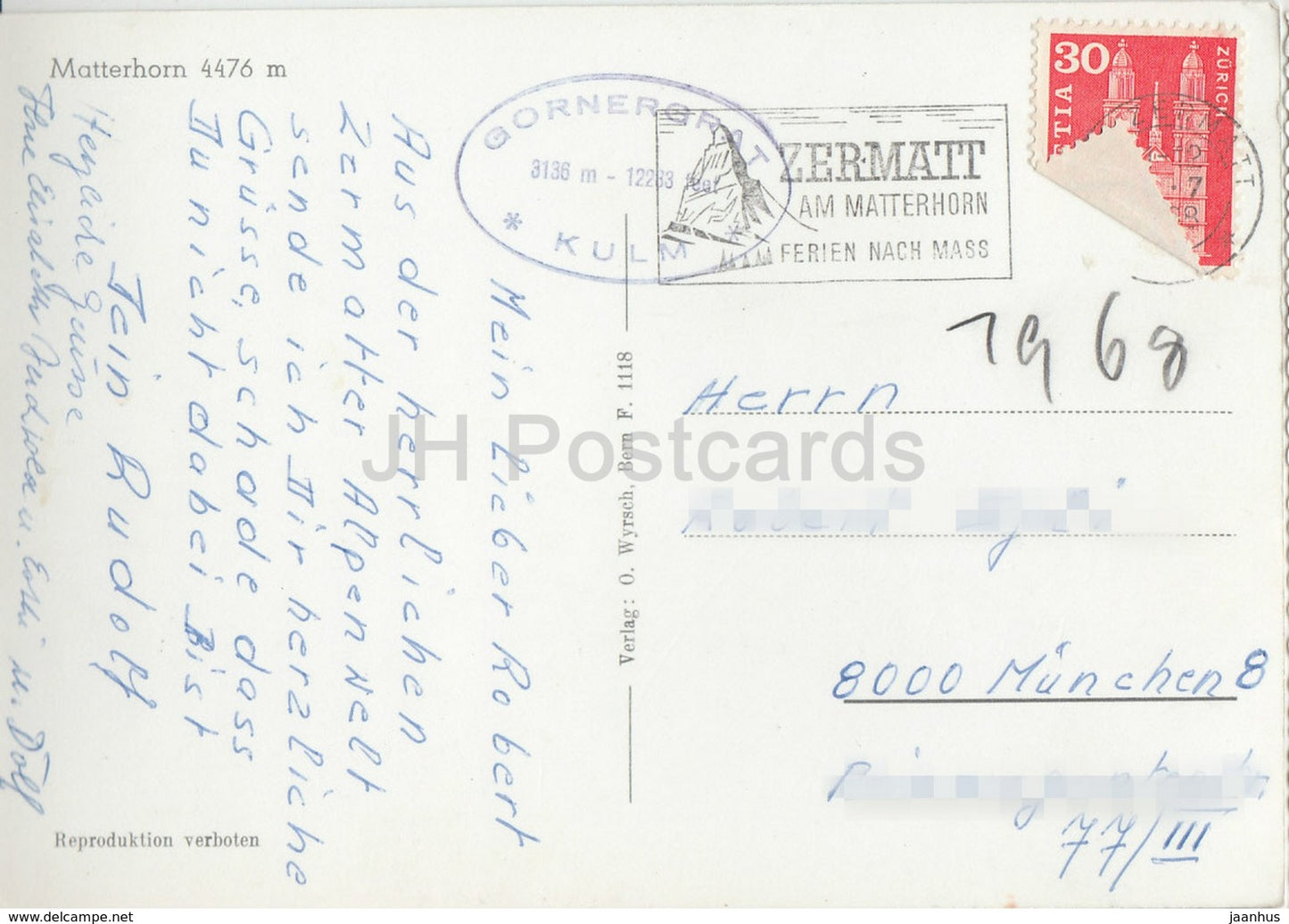 Matterhorn 4476 m - Gornegrat Kulm seal - Switzerland - used