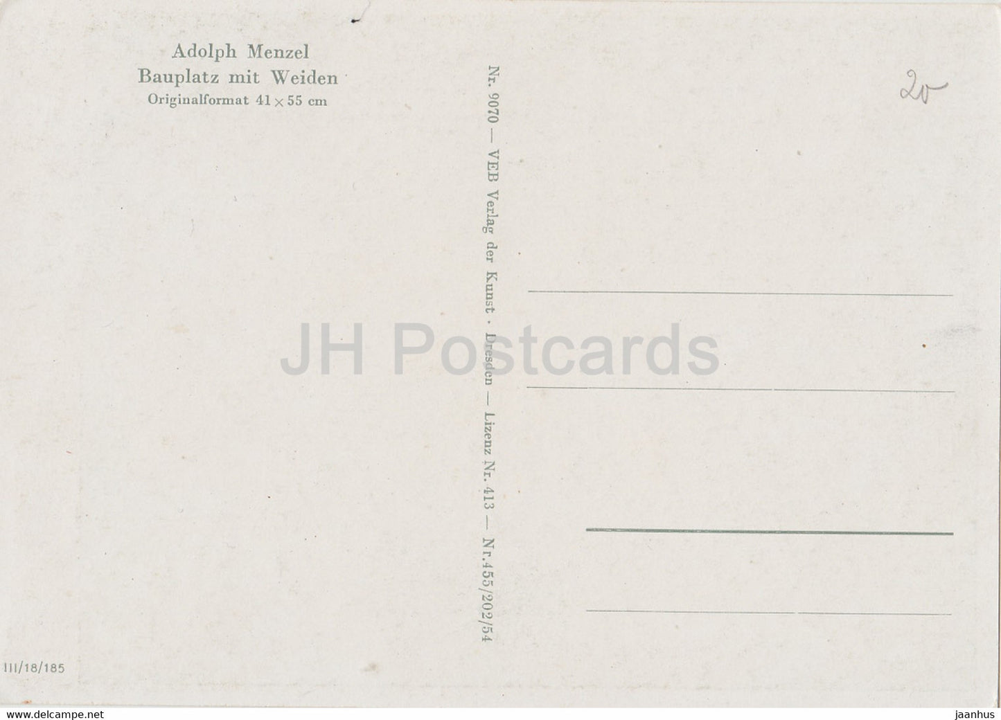 painting by Adolph Menzel - Bauplatz mit Weiden - Building site with willows - 9070 - German art - Germany - unused