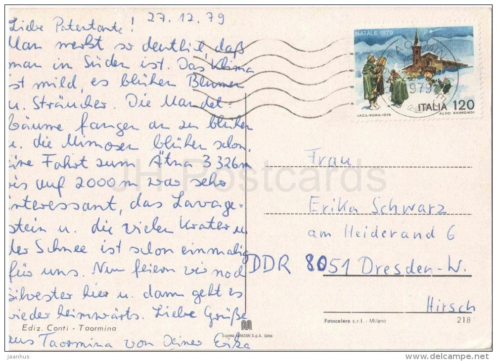 Taormina - Sicilia - 218 - Italia - Italy - sent from Italy Taormina to Germany 1979 - JH Postcards