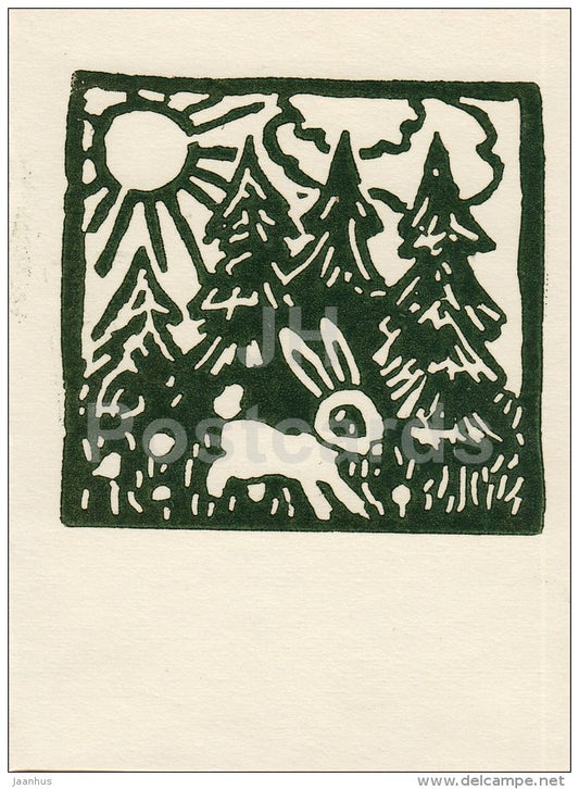 illustration - hare - Estonia USSR - unused - JH Postcards