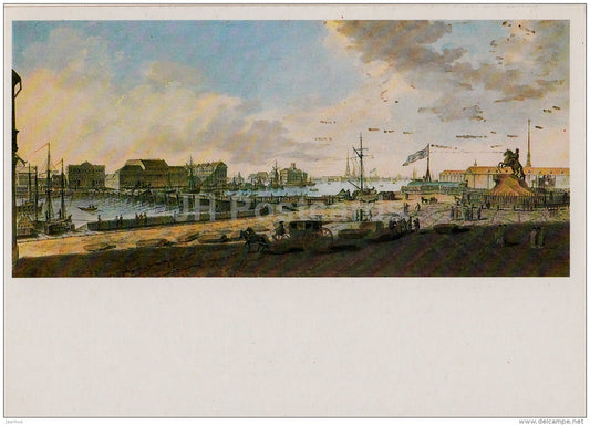 art by Balthazar de la Traverse - View of the Neva river and monument to Peter I - 1986 - Russia USSR - unused - JH Postcards