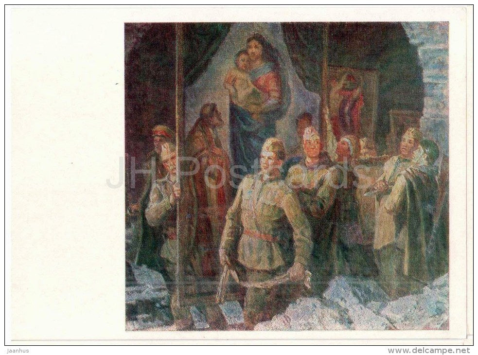 painting by M. Volodin , Saving pictures of the Dresden Gallery - Central Museum of the Armed Forces - 1982 - unused - JH Postcards