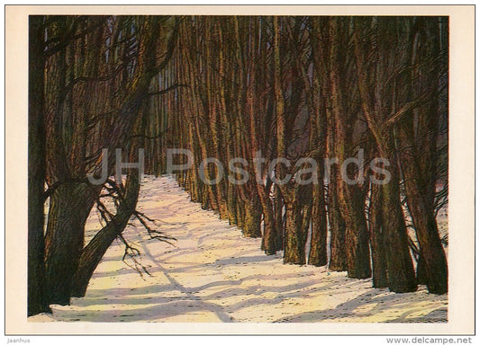 A large linden alley - Petrovskoye - Mikhaylovskoye - illustration by L. Korsakov - Russia USSR - 1981 - unused - JH Postcards