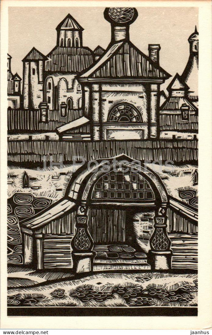 Solovki - Holy gates of the fortress - graphics by V. Presnyakov - 1969 - Russia USSR - unused - JH Postcards