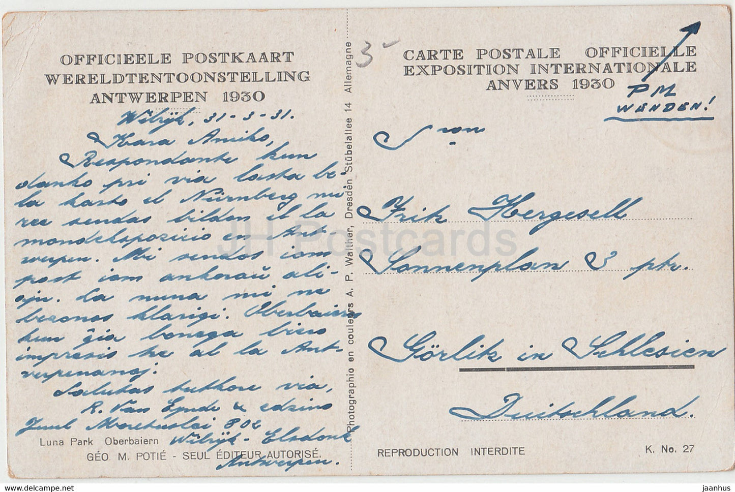 Antwerpen - Anvers - Luna Park - Oberbaiern - old postcard - 1931 - Belgium - used