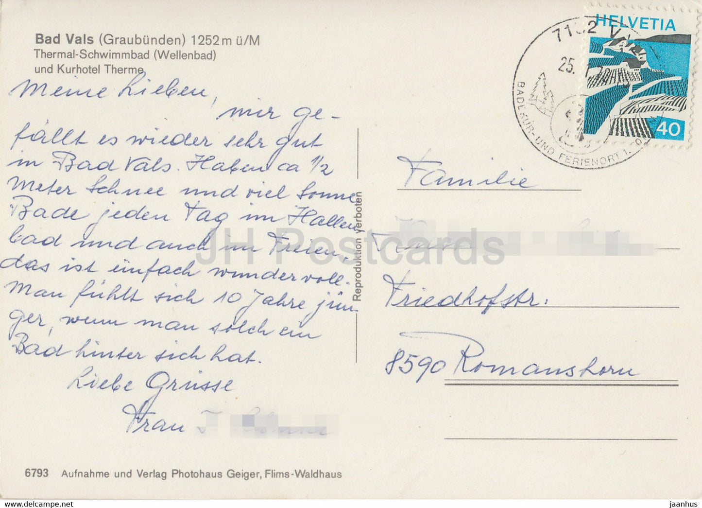 Bad Vals 1252 m - Thermal Schwimmbad - Kurhotel Therme - 6793 - Switzerland - used