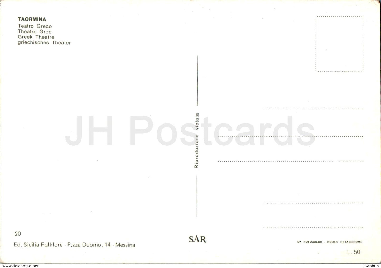 Taormina - Teatro Greco - Théâtre grec - monde antique - 20 - Italie - inutilisé 