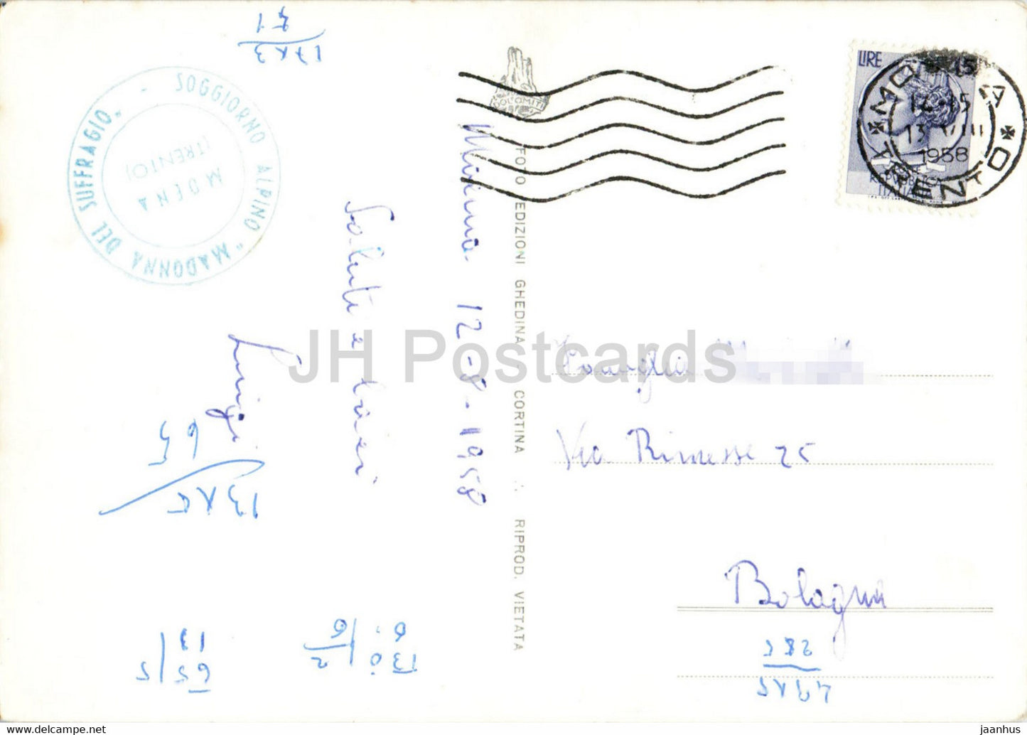 Val di Fassa - Moena 1200 - verso Valle S Pellegrino - church - old postcard - 1958 - Italy - used