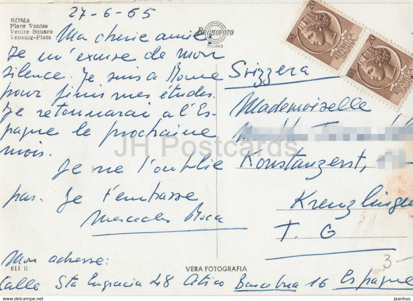 Roma - Rome - Piazza Venezia - bus - voiture - place - 1965 - Italie - occasion