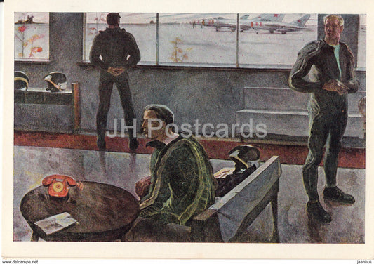 Guarding the World - painting by B. Okorkov - Interceptor aircraft - military - art - 1965 - Russia USSR - unused - JH Postcards