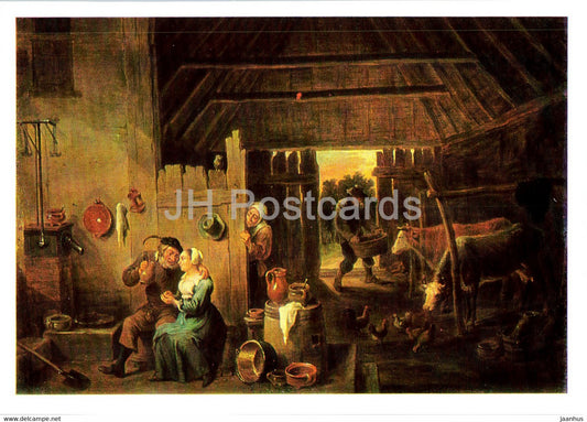 painting by David Teniers the Younger - Interior of a Peasant House - cow - Flemish art - 1988 - Russia USSR - unused - JH Postcards