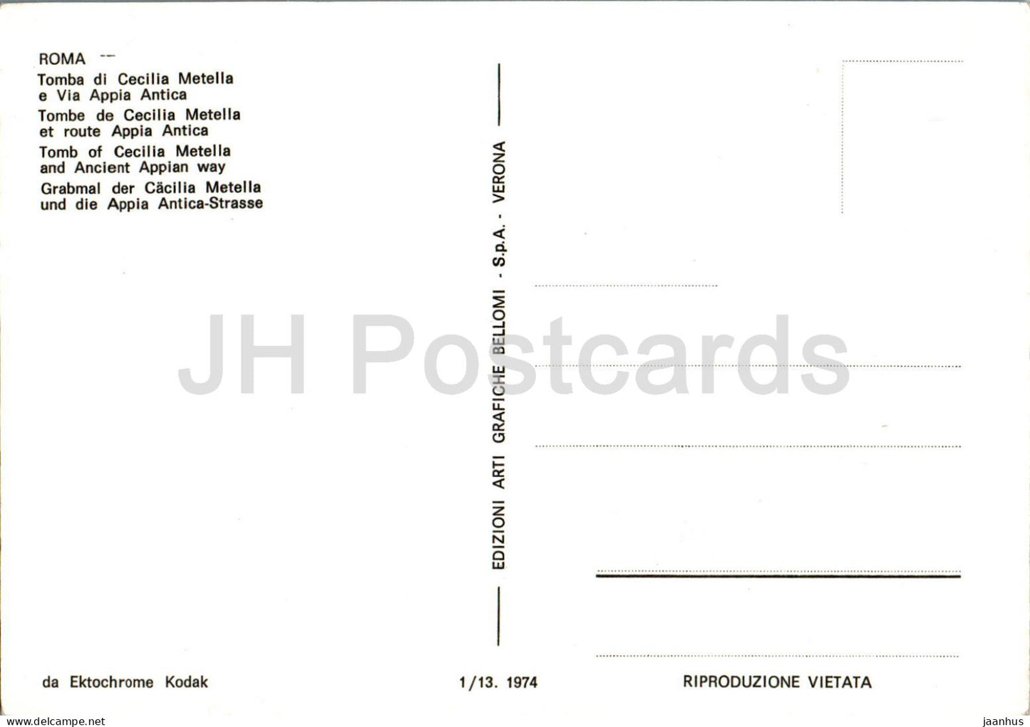 Roma - Rom - Tomba di Cecilia Metella e Via Appia Antica - Grab und Via Appia - Antike Welt - 1/13 - Italien - unbenutzt 