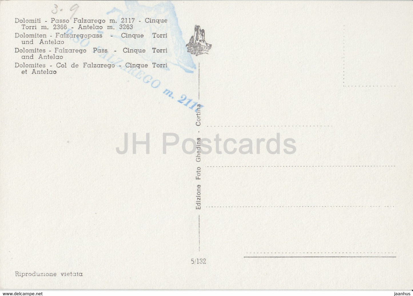 Dolomiti - Passo Falzarego 2117 m - Cinque Torri 2366 m - Antelao 3263 m - Italy - Italia - unused
