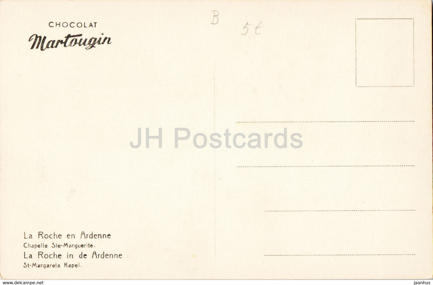 La Roche en Ardenne - Chapelle Ste Marguerite - Chocolat Martougin - carte postale ancienne - Belgique - inutilisée