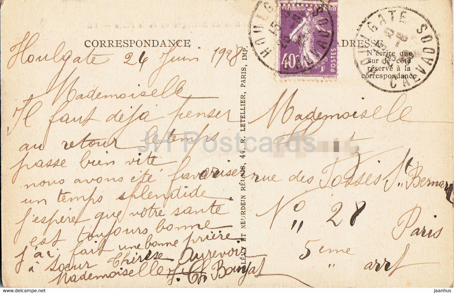 Houlgate - Le Bois de Boulogne vu de la Plage - 7 - Strand - alte Postkarte - 1928 - Frankreich - gebraucht