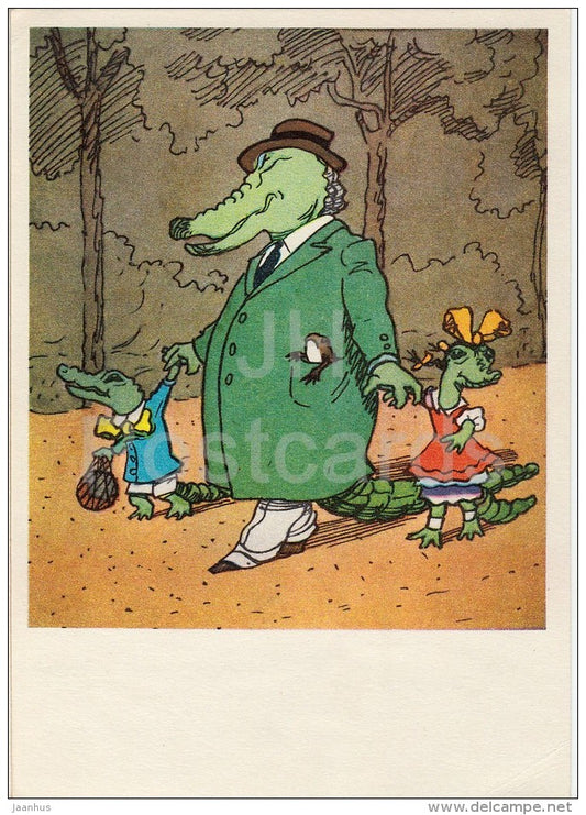 illustration - crocodiles - Moydodyr by K. Chukovsky - Wash-'em-Clean - fairy tale - 1970 - Russia USSR - unused - JH Postcards