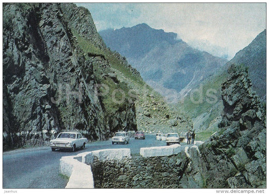 Daryal Gorge - cars Volga - postal stationery - 1975 - Georgia USSR - unused - JH Postcards