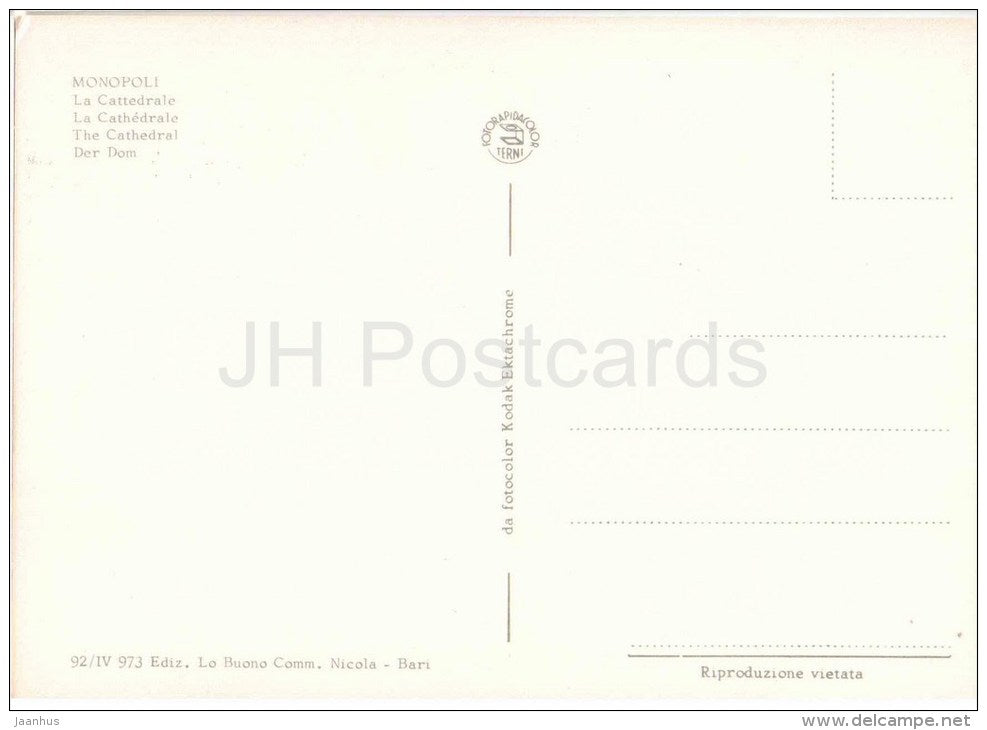 La Cattedrale - cathedral - Monopoli - Bari - Puglia - 92/IV 973 - Italia - Italy - unused - JH Postcards
