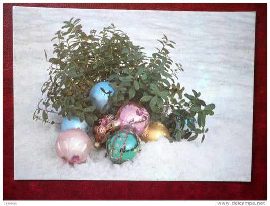 New Year Greeting card - decorations snow - 1986 - Estonia USSR - used - JH Postcards