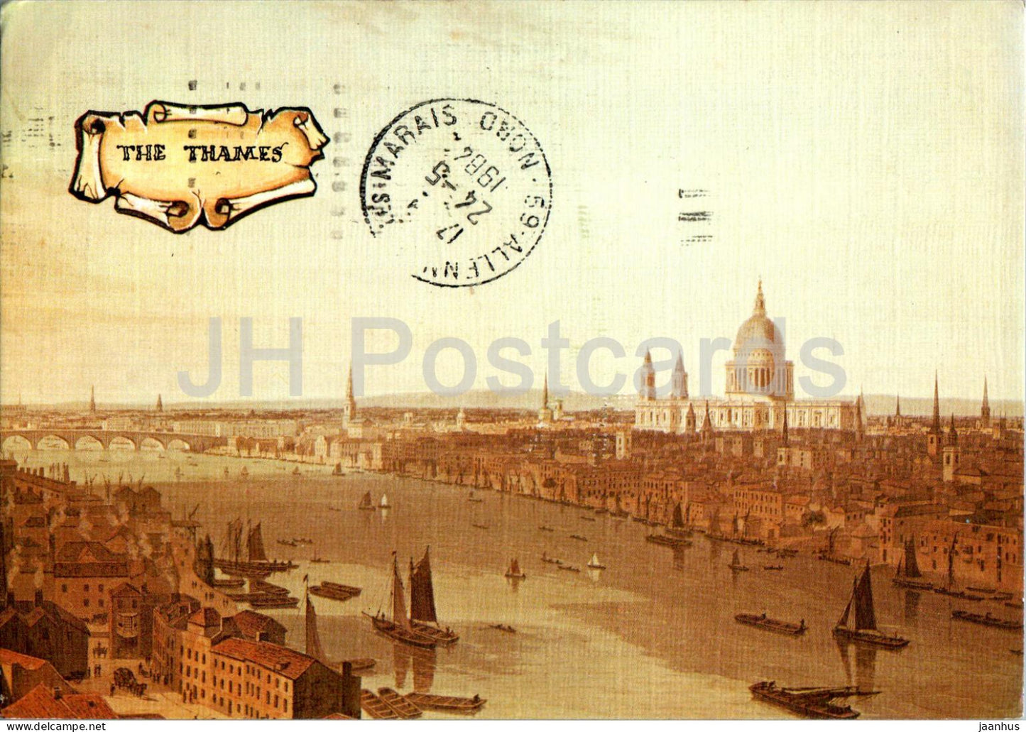 London - St Paul's and the City from Bankside - The Thames river - engraving - 1984 - England - United Kingdom - used