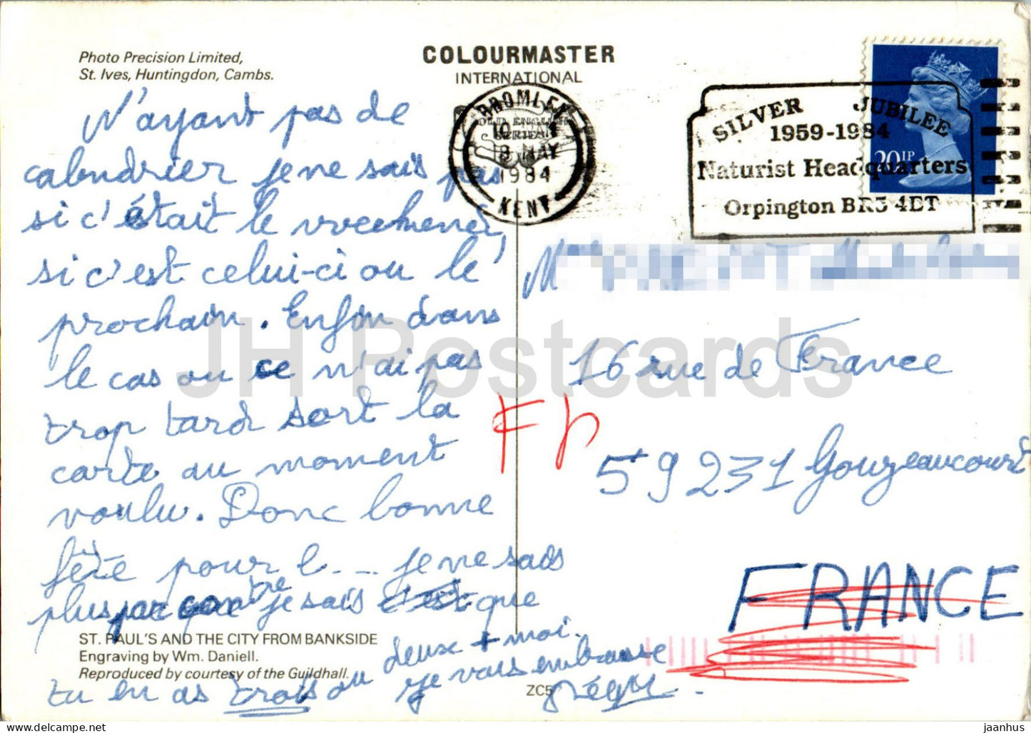 London - St Paul's and the City from Bankside - The Thames river - engraving - 1984 - England - United Kingdom - used