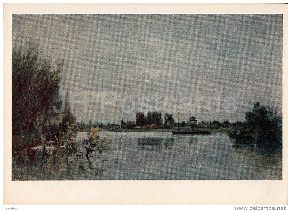 painting by Charles-Francois Daubigny - Banks of the Oise river - French art - 1954 - Russia USSR - unused - JH Postcards