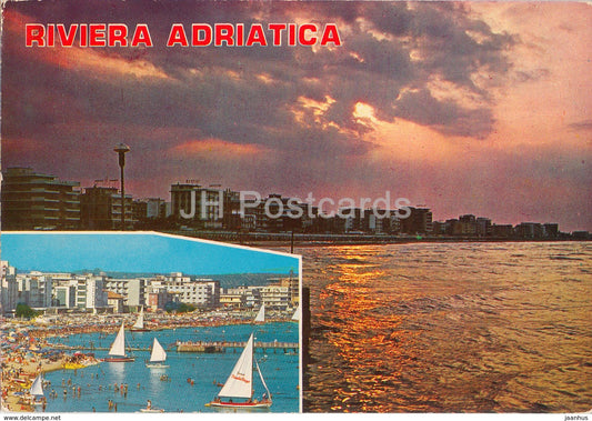 riviera Adriatica - sailing boat - beach - tramonto - sunset - multiview - Italy - 1975 - used - JH Postcards