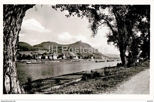 Der Rhein - Blick auf Konigswinter und Drachenfels - old postcard - 1950s - Germany - used - JH Postcards