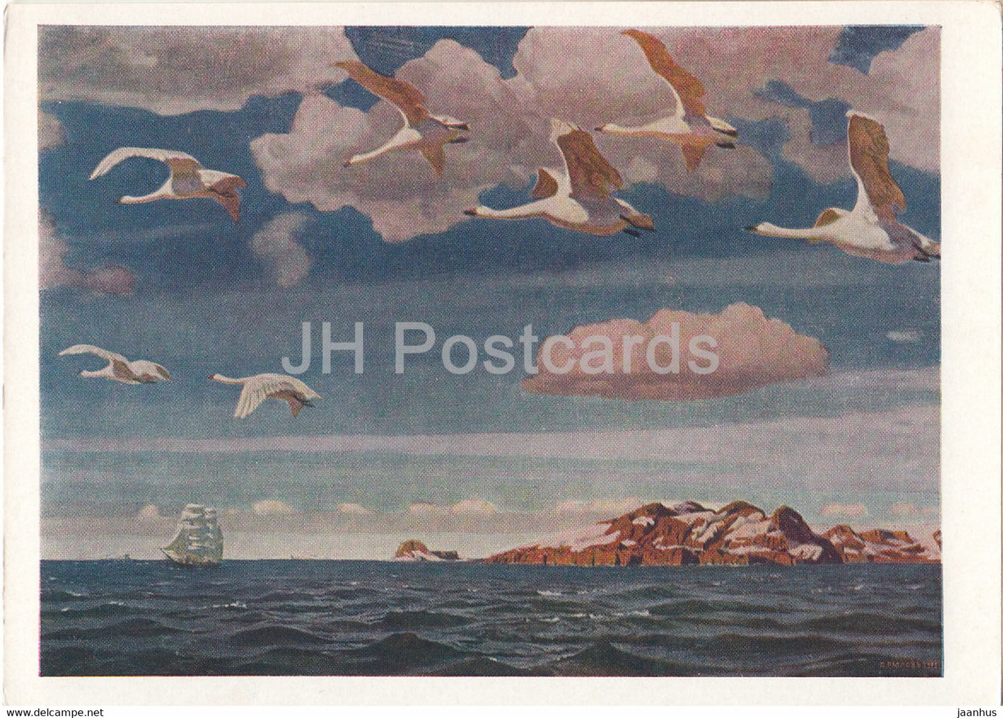 painting by A. Rylov - In the blue space - swan - sailing ship - Russian art - 1961 - Russia USSR - unused - JH Postcards