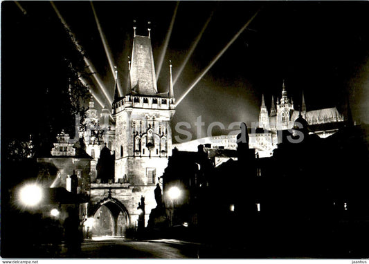 Praha - Prague - Pragu Castle from Charles bridge at night - 1965 - Czech Republic - Czechoslovakia - used - JH Postcards