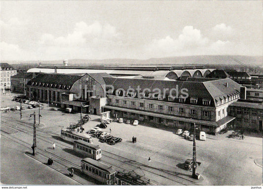 Karlsruhe - Hauptbahnhof - railway station - tram - old postcard - Germany - unused - JH Postcards