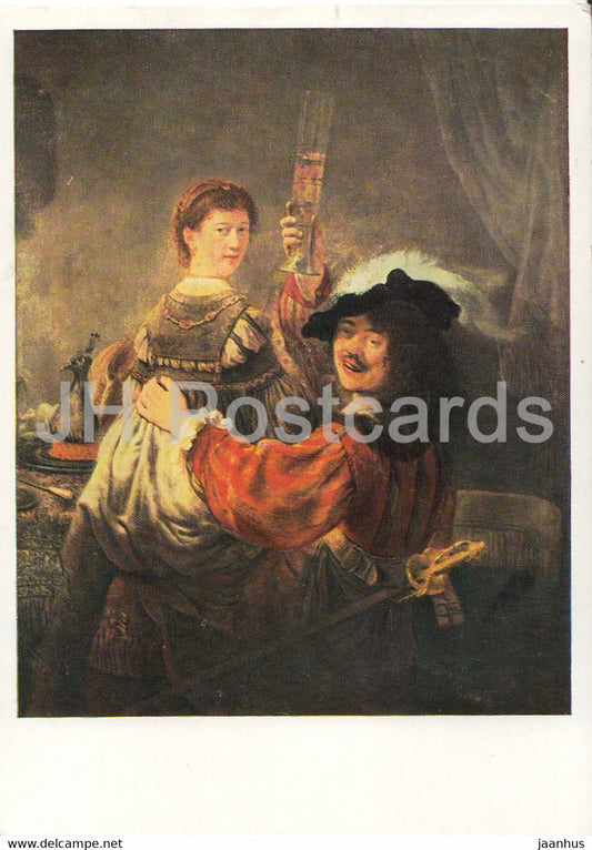 painting by Rembrandt van Rijn - Selbstbildnis mit Saskia - Dutch art - Germany DDR - used - JH Postcards