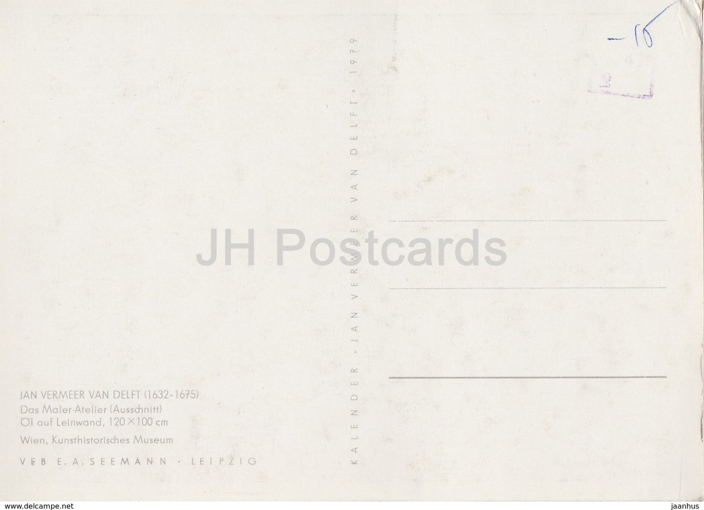 painting by Jan Vermeer Van Delft - Das Maler Atelier - painter atelier - Dutch art - 1979 - Germany DDR - unused