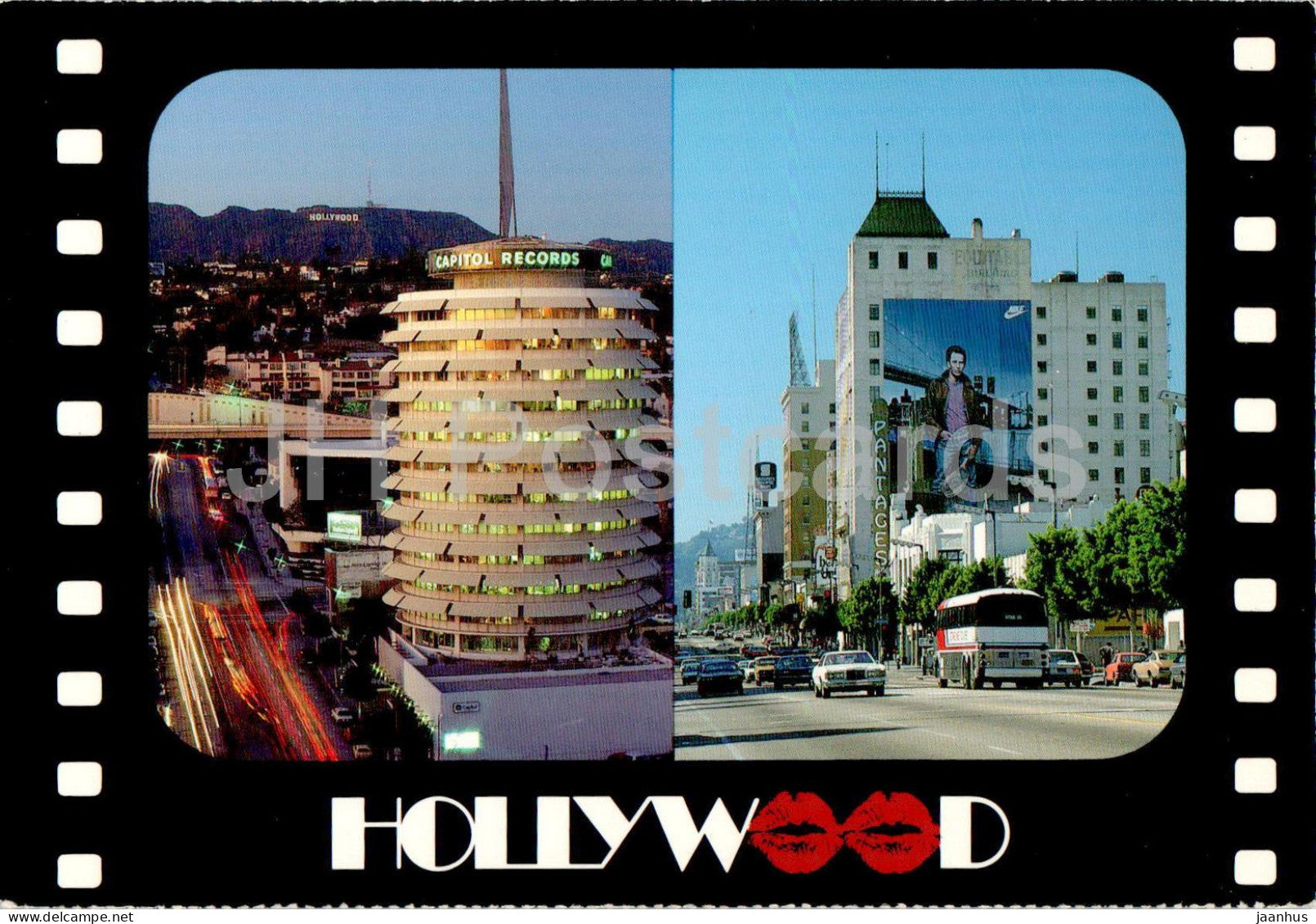 Capitol Records building with Hollywood Hills - Hollywood Blvd - bus - 4777 - USA - unused - JH Postcards