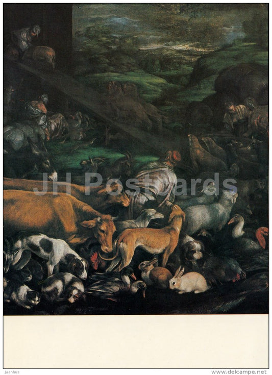 painting by Bassano - The Animals Boarding The Ark - hare - dog - cat - Italian art - large format card - Czech - unused - JH Postcards