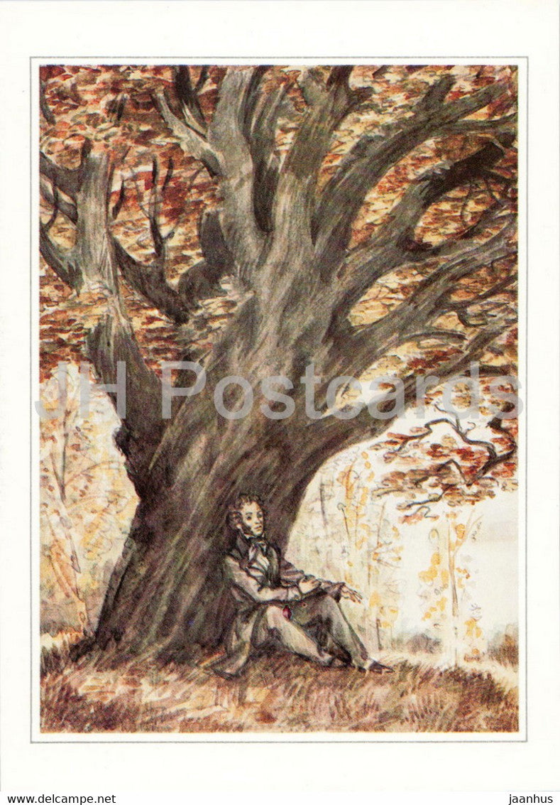 Russian writer Alexander Pushkin - Autumn - illustration - 1984 - Russia USSR - unused - JH Postcards