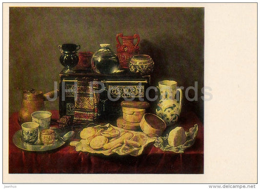 painting by Antonio Pereda - Still Life - bowls - Spanish art - 1984 - Russia USSR - unused - JH Postcards