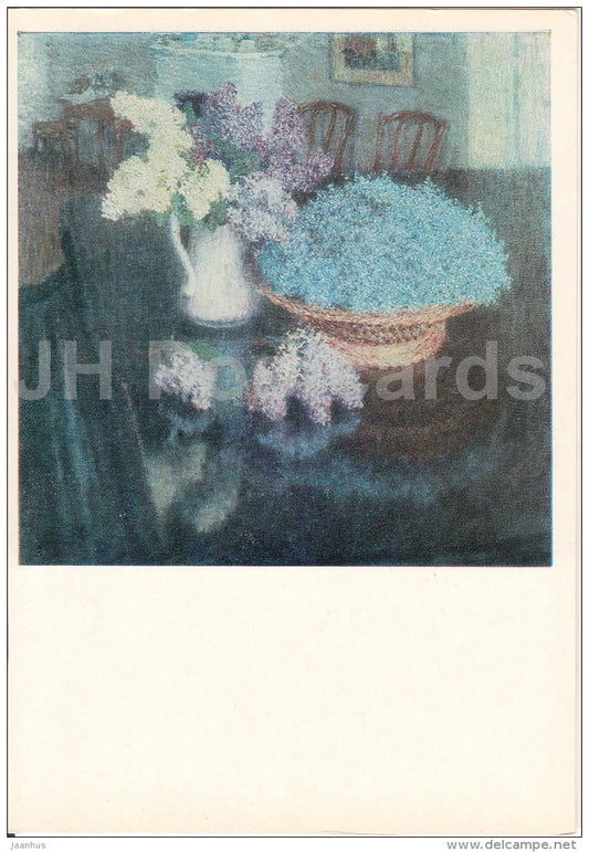 painting by I. Grabar - Lilac and forget-me-nots , 1905 - Russian art - 1982 - Russia USSR - unused - JH Postcards