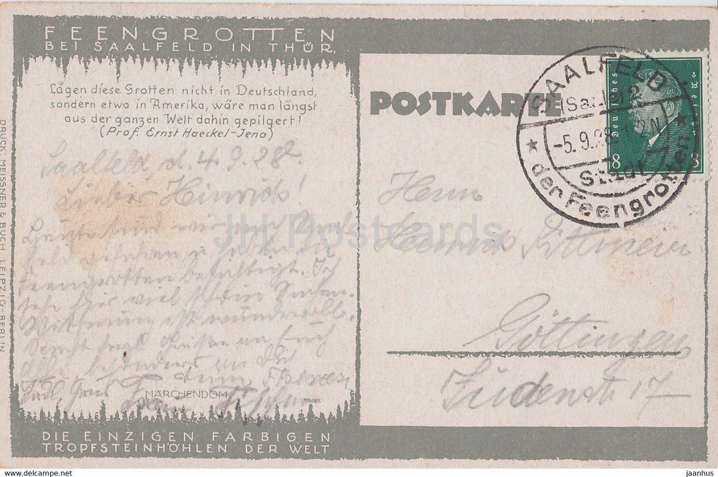 Feengrotten bei Saalfeld à Thur - Marchendom - grotte - carte postale ancienne - 1928 - Allemagne - utilisé