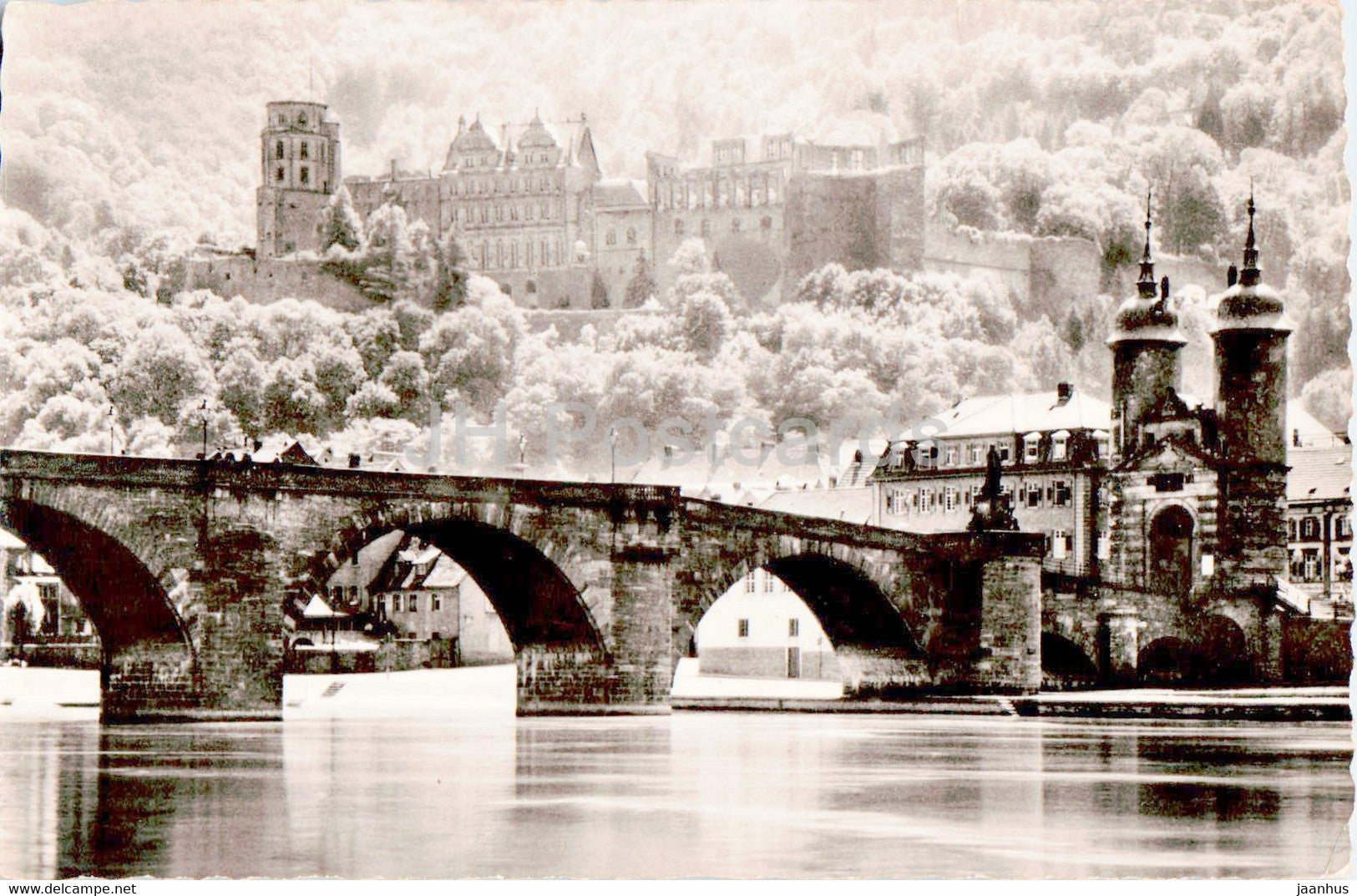 Heidelberg - Morgensonne uber Brucke und Schloss - castle - old postcard - 1963 - Germany - used - JH Postcards
