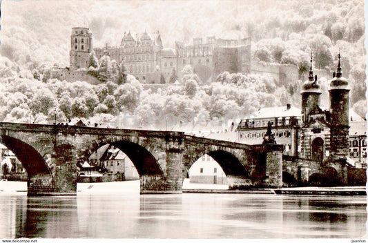 Heidelberg - Morgensonne uber Brucke und Schloss - castle - old postcard - 1963 - Germany - used - JH Postcards