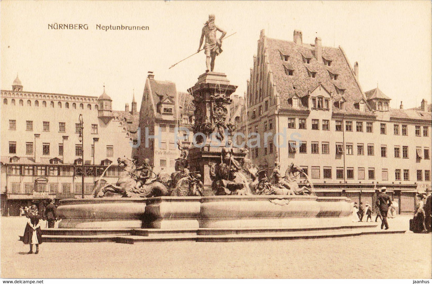 Nurnberg - Nuremberg - Neptunbrunnen - 2225 - fountain - old postcard - Germany - unused - JH Postcards