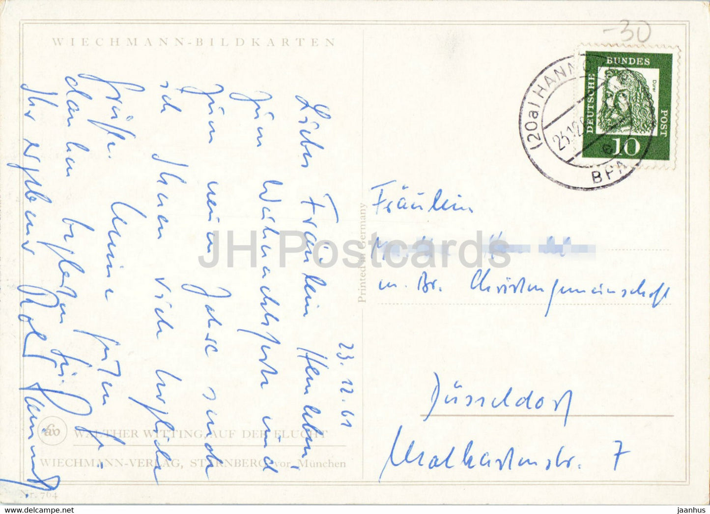 peinture de Walther Witting - Auf der Flucht - On the Run - Art allemand - carte postale ancienne - 1961 - Allemagne - utilisé