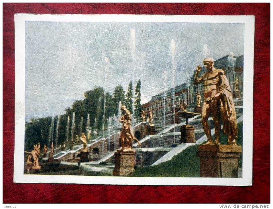 Petrodvorets  - Grand Cascade - fountains - 1955 - Russia - USSR - unused - JH Postcards