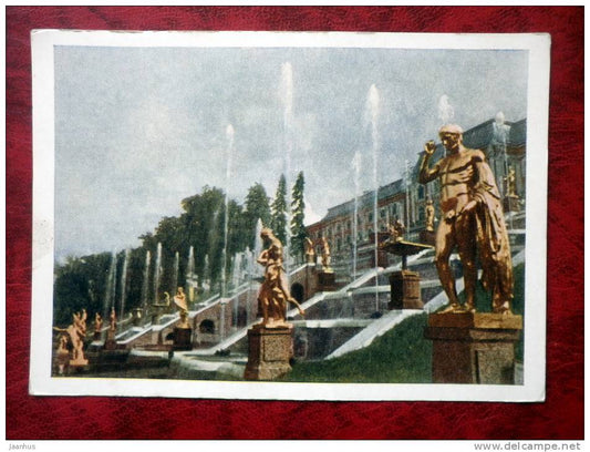 Petrodvorets  - Grand Cascade - fountains - 1955 - Russia - USSR - unused - JH Postcards