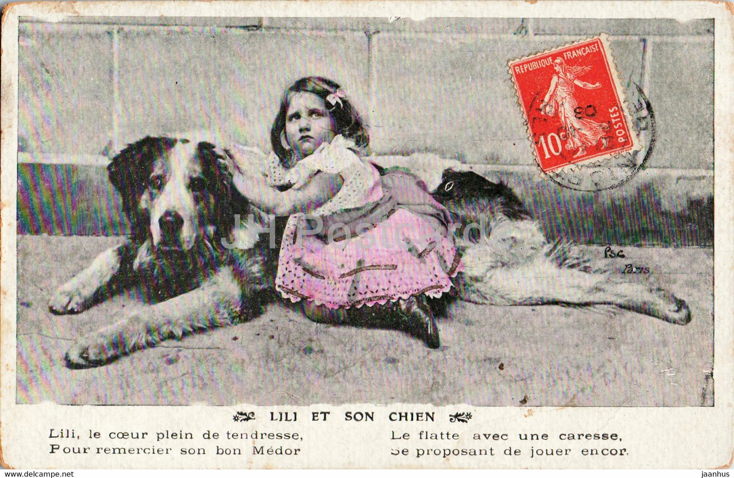 Lili et son Chien - dog - animal - old postcard - 1908 - France - used - JH Postcards