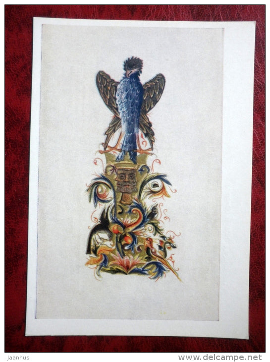 Marginal Ornament - Blue Bird - armenian manuscript, 1288 - book - Armenia - unused - JH Postcards